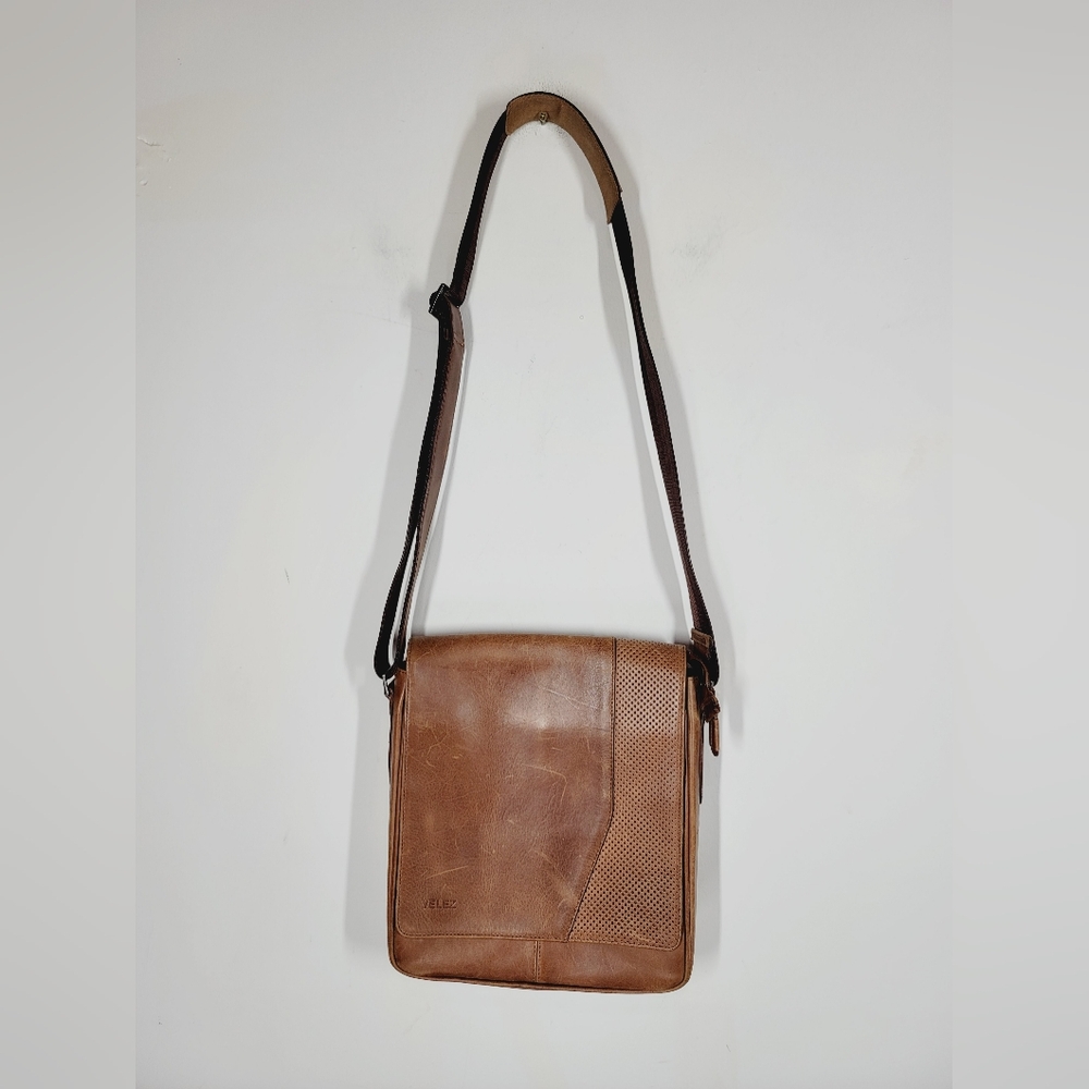 VELEZ Brown Leather Messenger Crossbody Bag